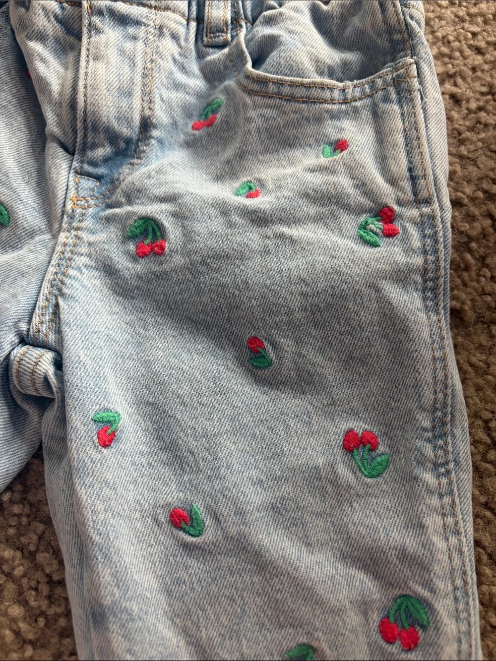 B70 GAP Light Blue Denim Jeans with Cherry Embroidery, 2t
